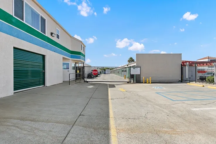 Gated entrance at storage facility.
