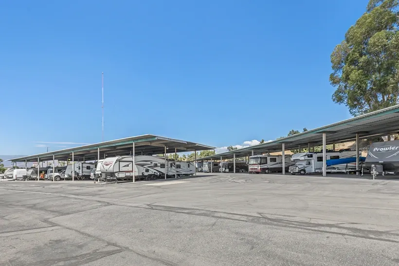 Covered rv and boat storage spaces.