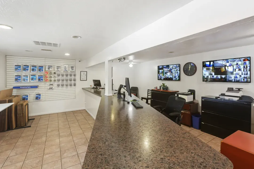 Front office with packing supplies.