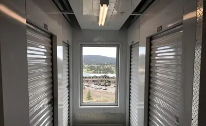 A window at an indoor storage facility.